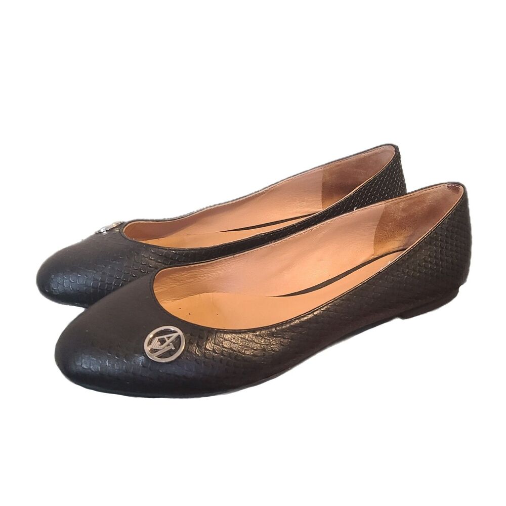 Armani Jeans Black Leather Snakeskin Ballerina Flats EU 35/US 5 with Box